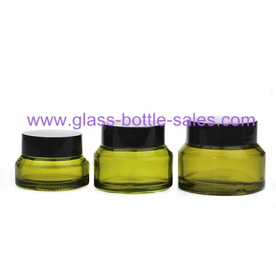 15g,30g,50g Olive Green Sloping Shoulder Glass Cosmetic Jar With Lids