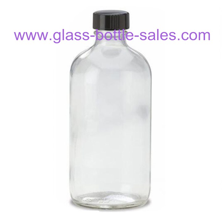 16oz Clear Boston Round Glass Bottle With Cap