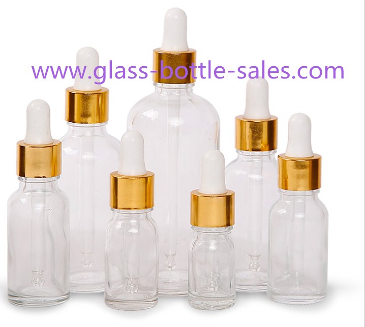 Clear Round Essential Oil Bottles With Gold Droppers