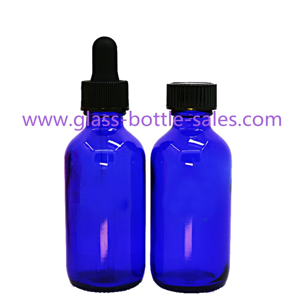 2oz Cobalt Blue Boston Round Glass Bottles