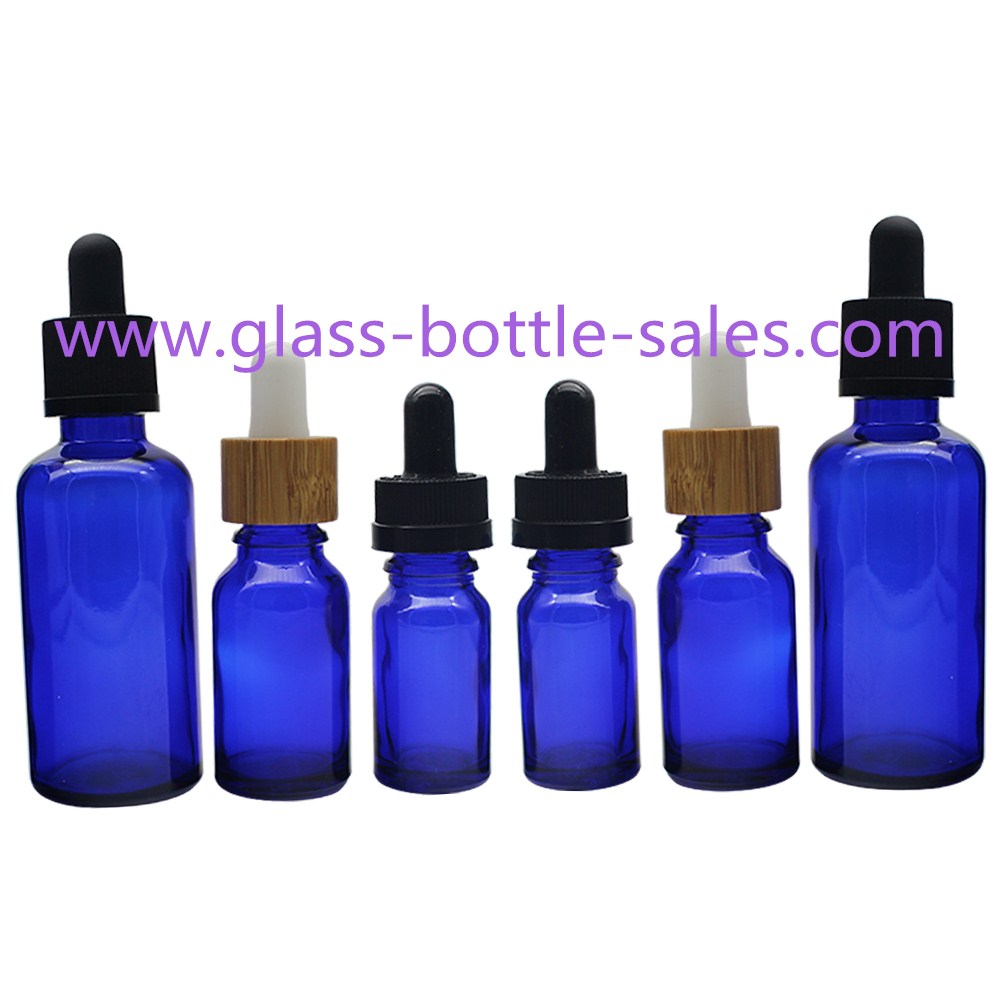 Blue Essential Oil Glass Bottles With Bamboo/Plastic Droppers
