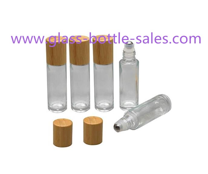 10ml Clear Perfume Roll On Glass Bottles With Bamboo Caps and Rollers