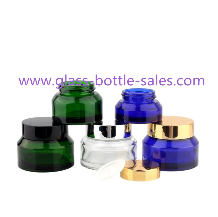 Clear,Amber,Blue,Green Sloping Shoulder Glass Cosmetic Jars With Lids