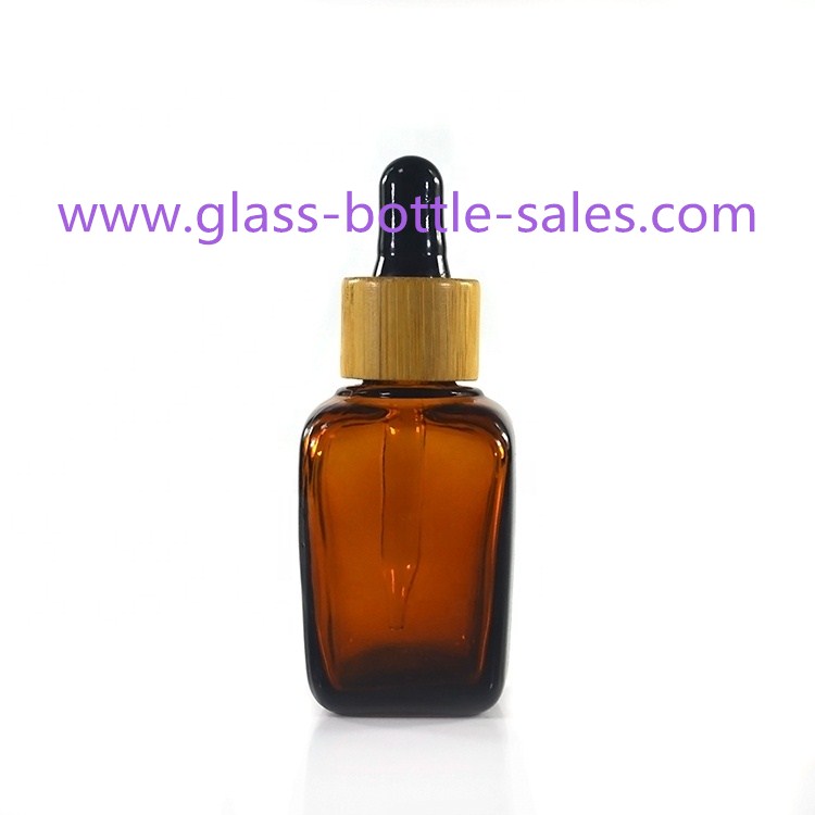 30ml Amber Square Essential Oil Glass Bottle With Bamboo Dropper