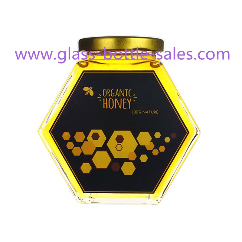 New item Hexagonal Glass Honey Jar With Lid