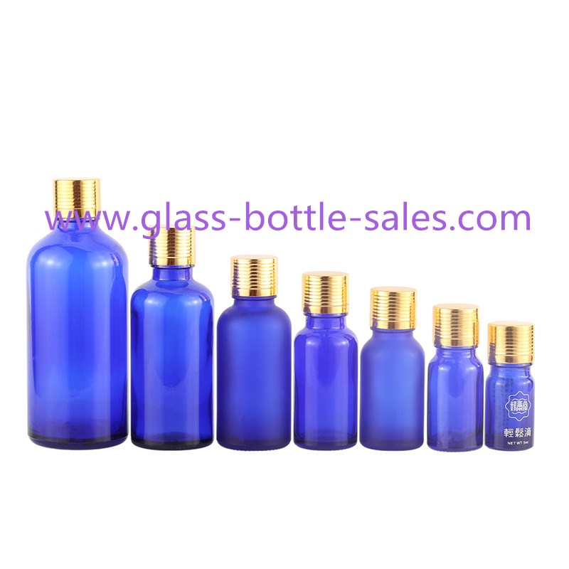 5ml-100ml Blue Essential Oil Glass Bottles With Gold Caps