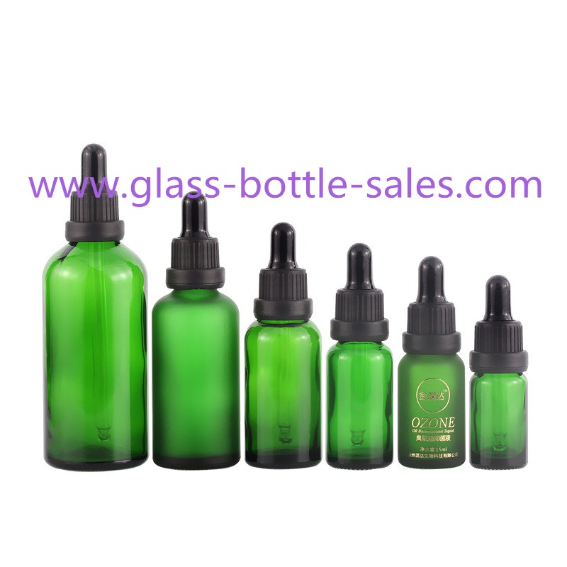 5ml-100ml Green Round Essential Oil Glass Bottles With Black Droppers