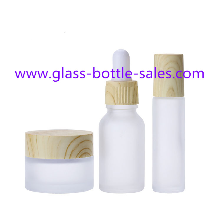 Frost Glass Bottles For Essential Oil, Cosmetic,Roll With Wood Caps