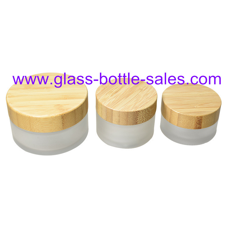 15g,30g,50g,100g Frost Round Glass Cosmetic Jars With Bamboo Lids